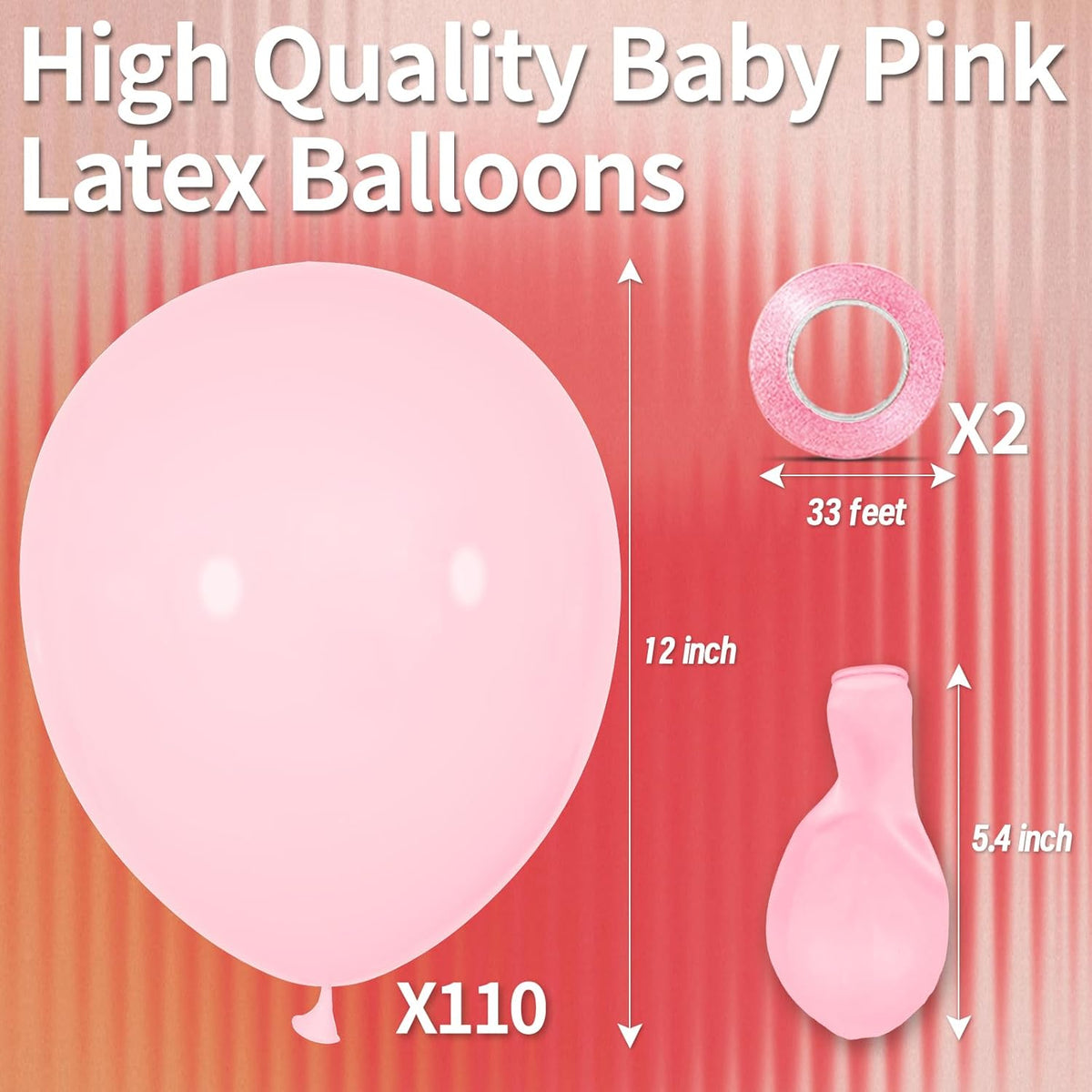 KAWKALSH Light Pink Balloon 12 Inch, 110pcs Latex Party Balloons Helium Bright Color for Birthday