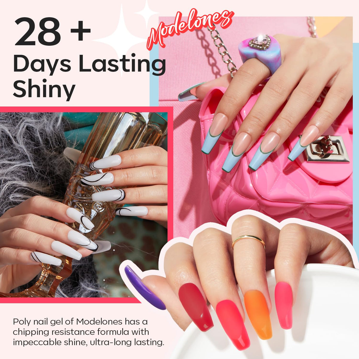 Modelones 133pcs Poly Nail Gel Kit, 32 Colors Spring Pink Pastel Poly Extension Gel kit with Nail