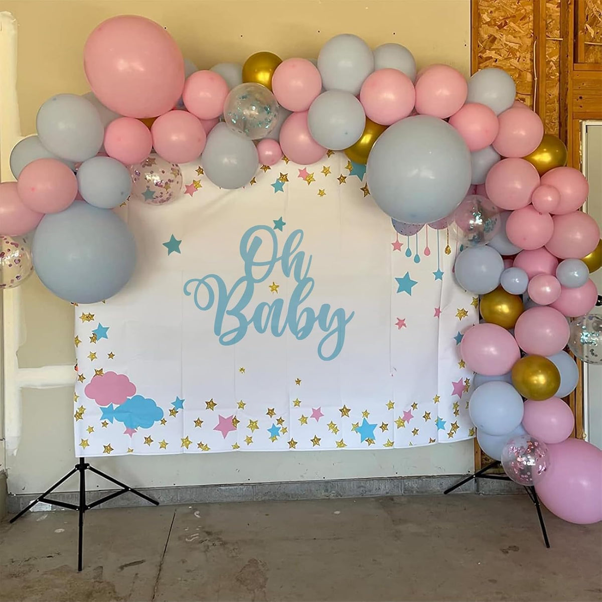 Balloons Pink and Blue, 60 Pack 12 Inch Pastel Light Pink Blue with Metallic Gold Confetti Balloons