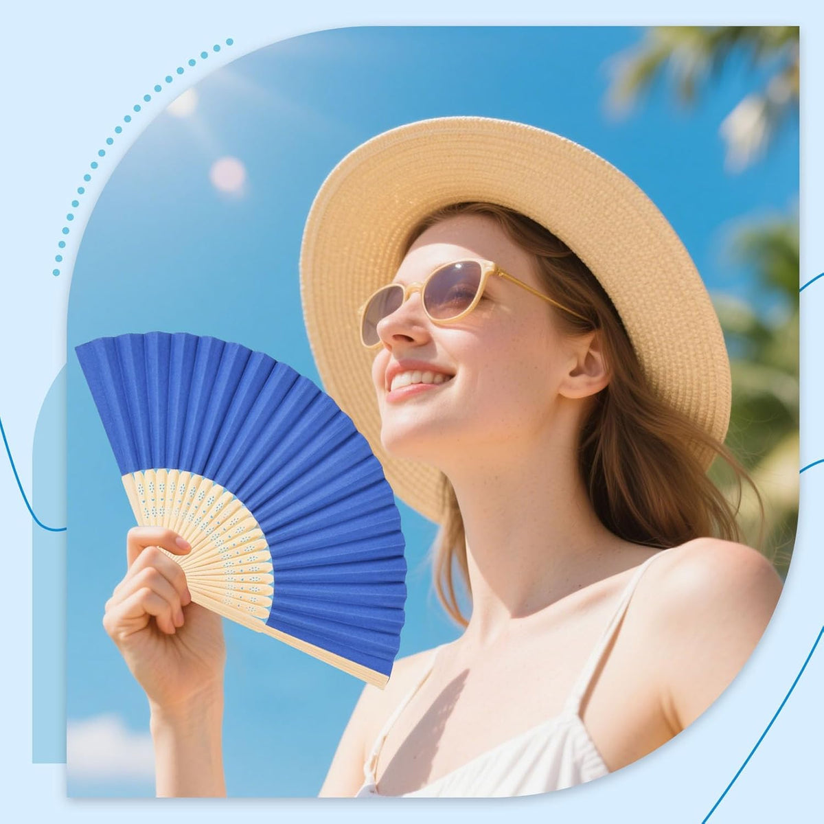 JOHOUSE 12 Pcs Paper Folding Hand Fans, 8.3 Inch Dark Blue Paper Fans Handheld for Wedding, Outdoor