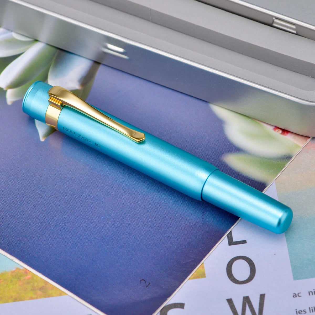 HONG DIAN M2 Black Forest Mini Fountain Pen, Long Blade Nib & Sleek Shape Aluminium Short Pocket