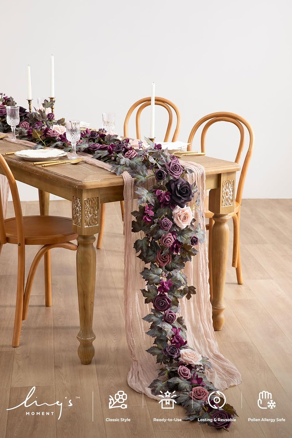 Ling's Moment Flower Garland - 6FT Eucalyptus & Rose - Sweetheart Table Decor for Wedding