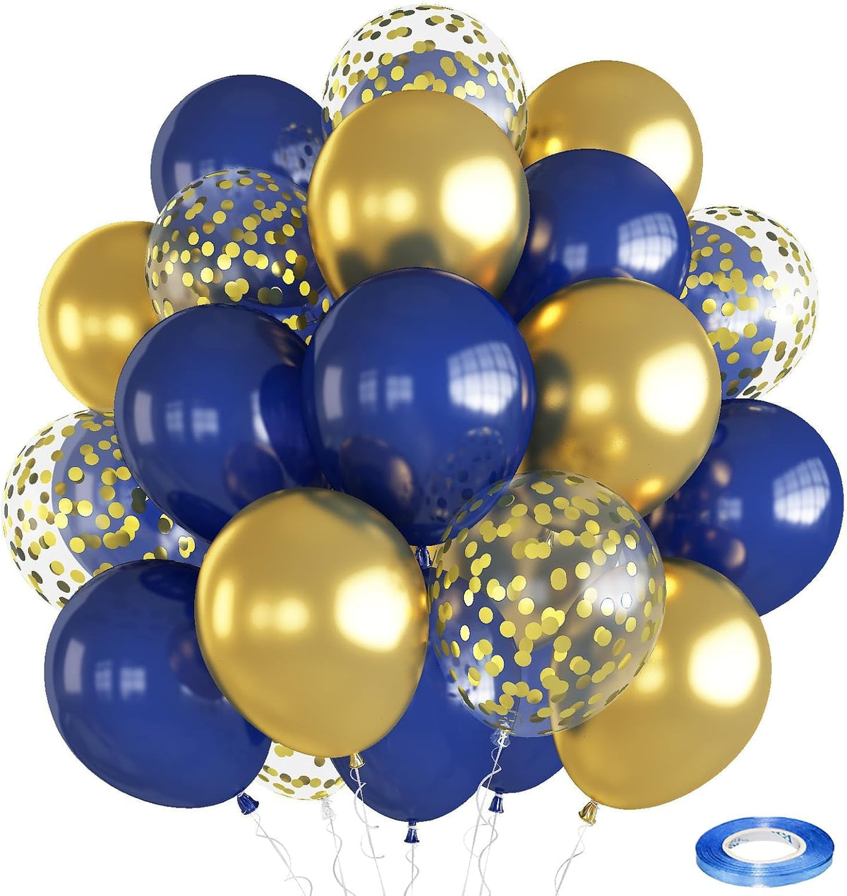 Balloons Navy Blue and Gold, 12 Inch Navy Blue Metallic Chrome Gold and Confetti Latex Balloons