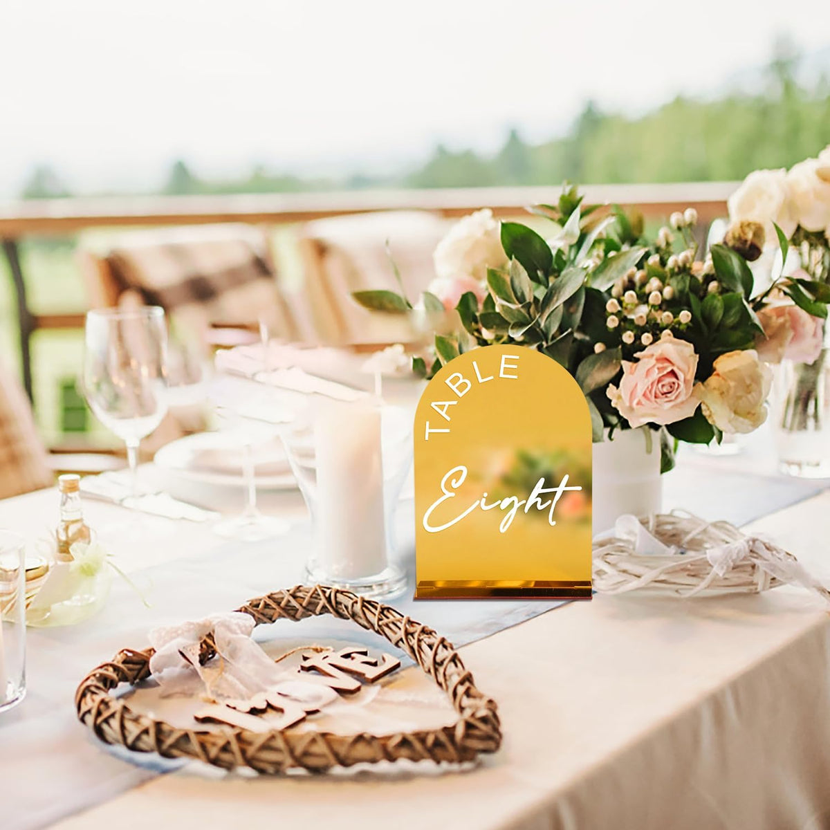 Gold Mirror Arch Wedding Table Numbers 1-10 with Stands, 5x7 Inch Acrylic Arch Sign with Holder for