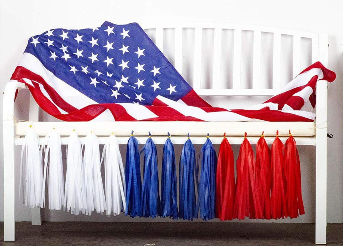 Aimto 15pcs Red Blue White Tassel Garland Banner Tissue Paper Tassels for 4th/Fourth of July