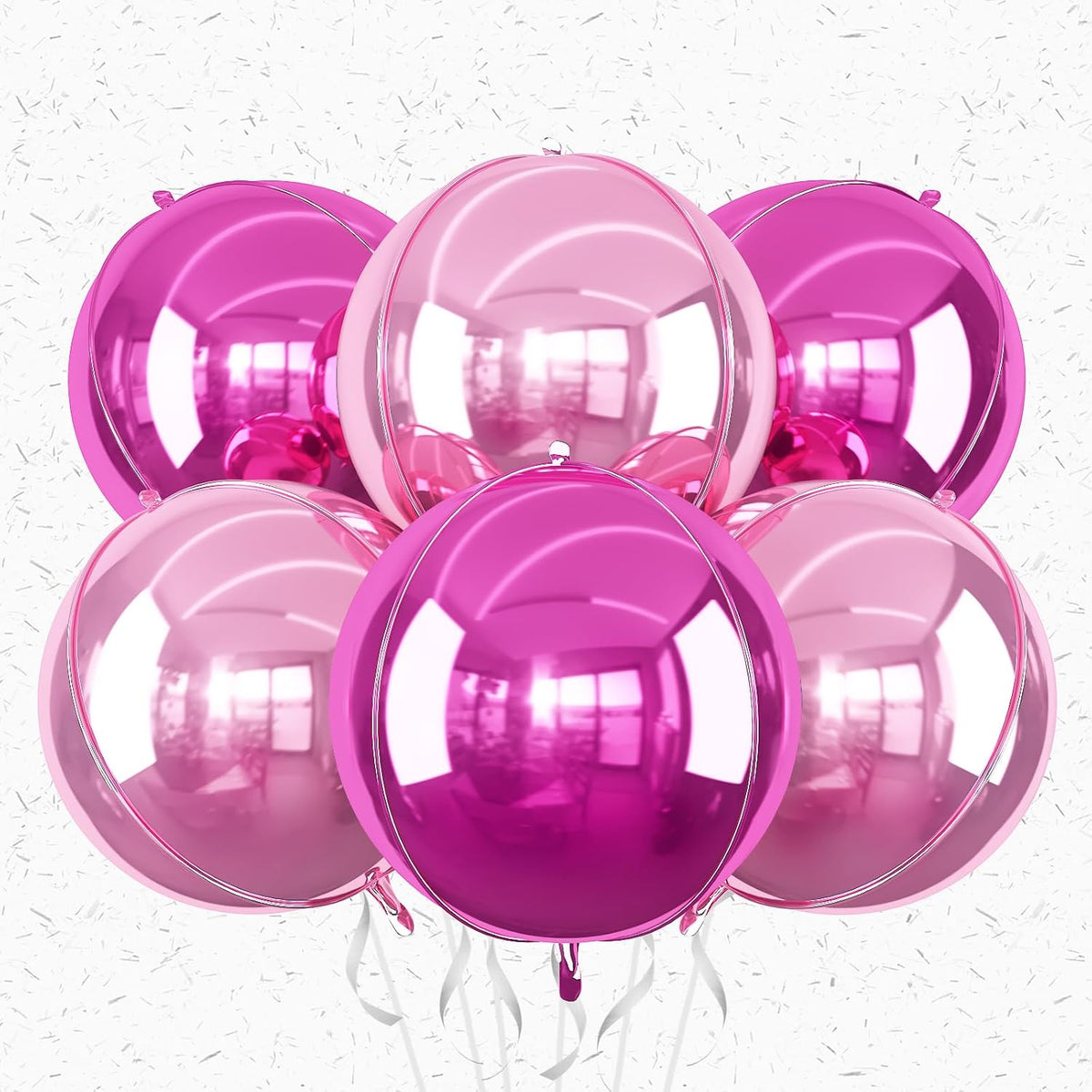 6Pcs Hot Pink and Pink Round Foil Balloons,Giant 4D Round Ball Balloons,22 Inch Metallic Pink