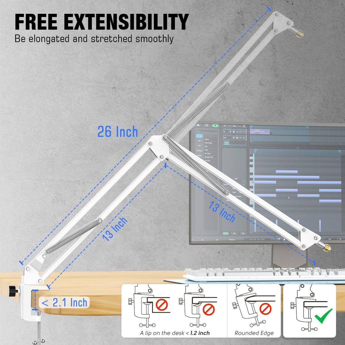 FIFINE Microphone Boom Arm, Suspension Mic Arm Stand with Mount Clamp, Metal Scissor Mic Stand with