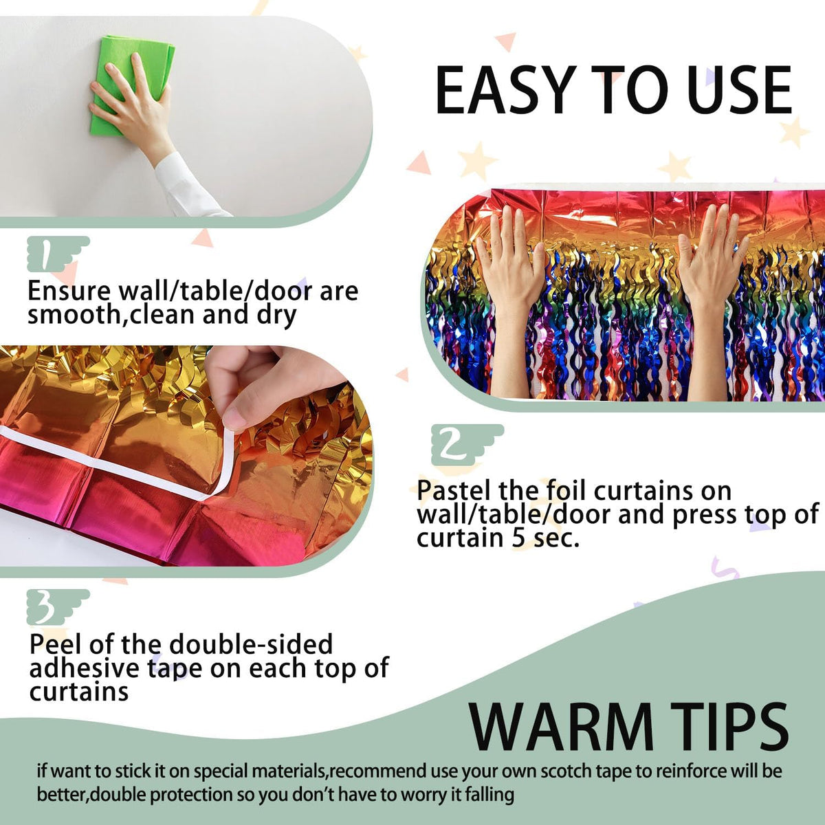 3 Pack Colorful Foil Fringe Curtain Backdrop - 6.6 x 3.3 ft Wavy Rainbow Tinsel Backdrop Curtain