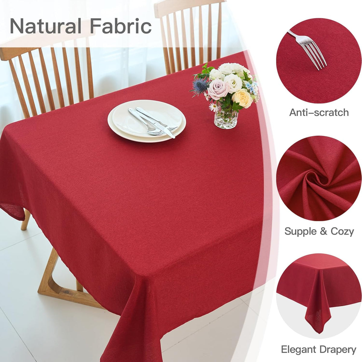 maxmill Linen Textured Rectangular Tablecloth Water Resistant Wrinkle Free Spill-Proof, Soft Table