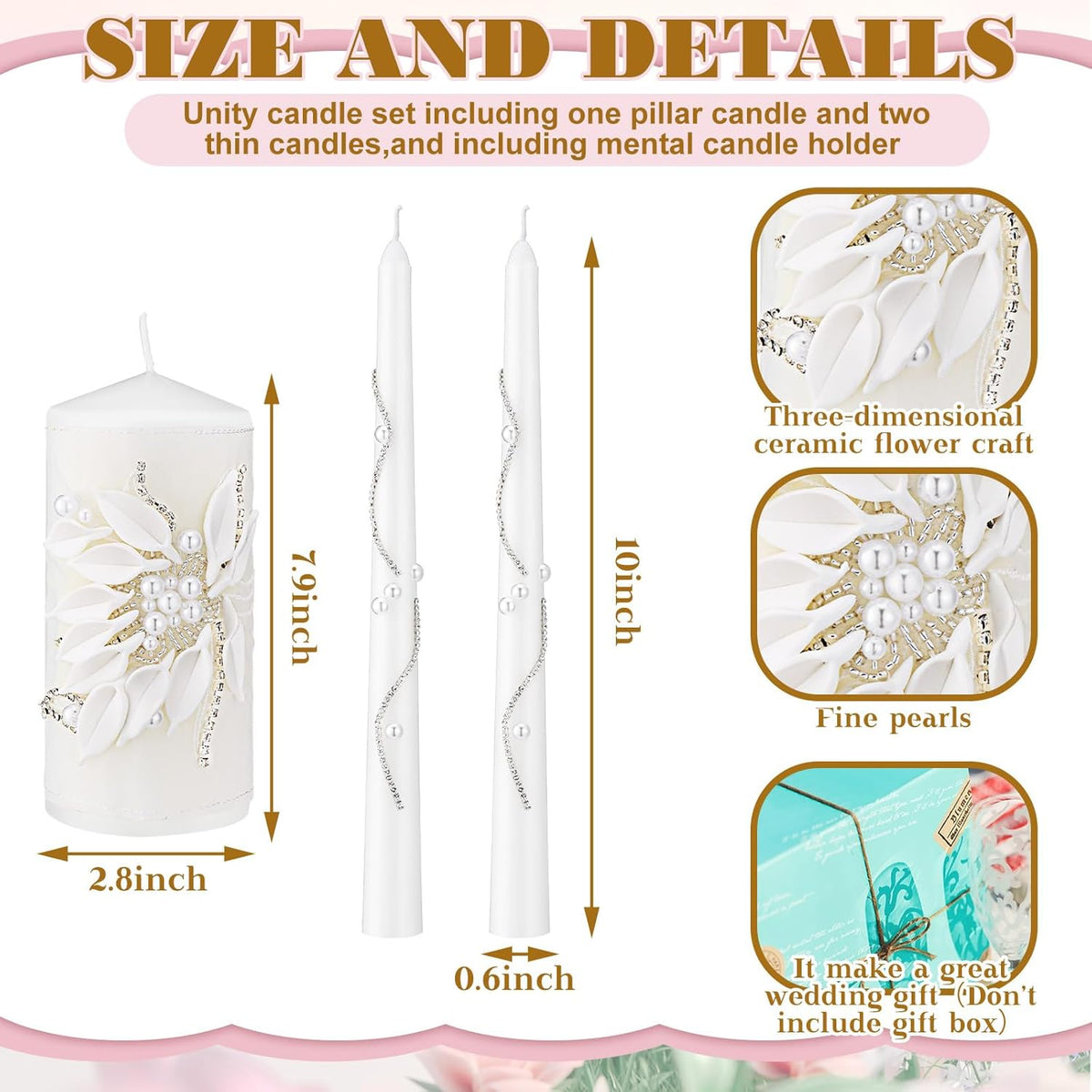 Irenare Unity Candles with Holder for Wedding Ceremony Wedding Decortions Accessories Glass Candle