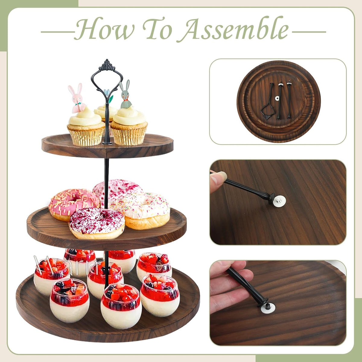 LARDUX Wooden Dessert Table Display Set - 4 Tier Cupcake Stand, 3 Tier Dessert Stand, 2Pcs Round