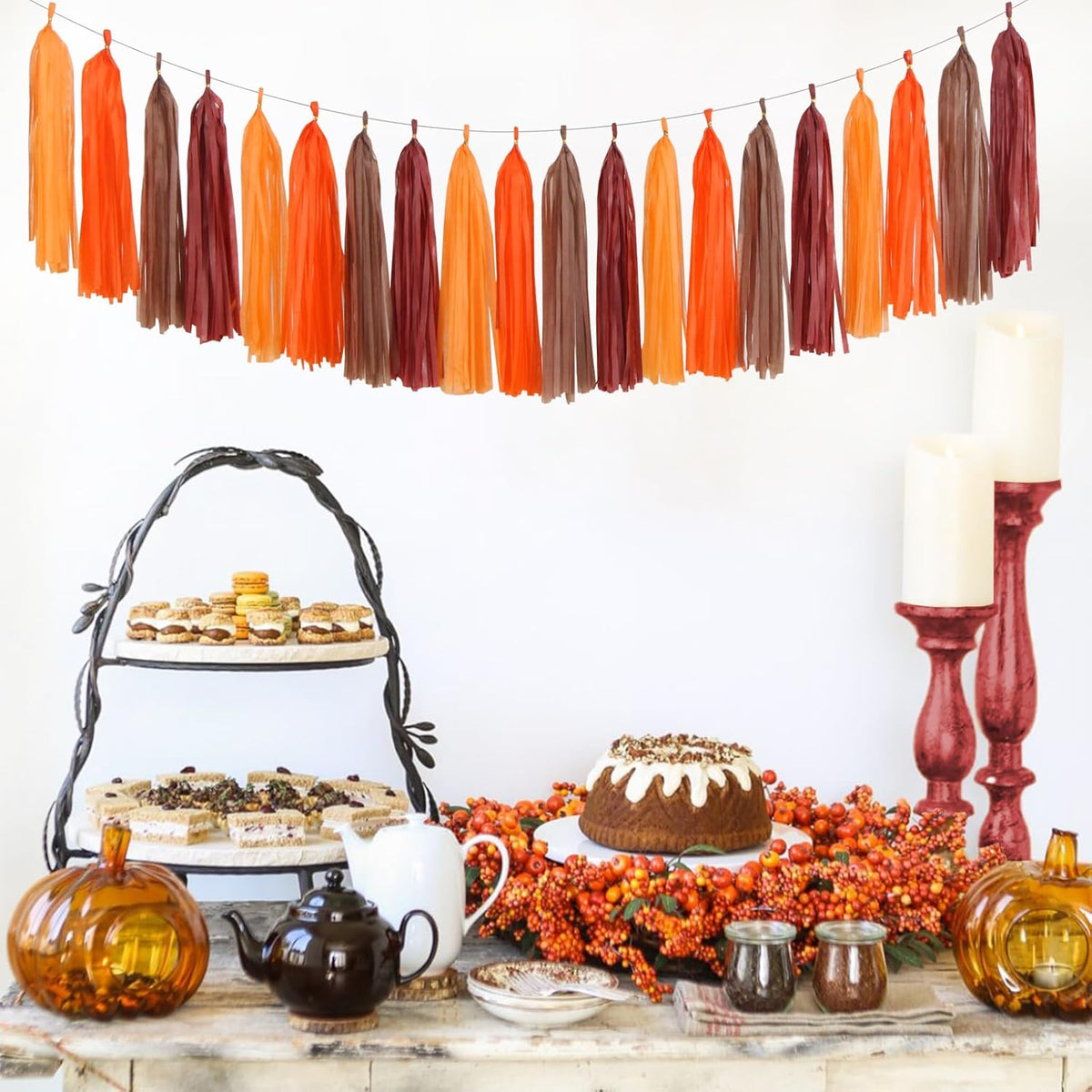 Brown Burgundy Orange Party-Decorations Tassel-Garland - 20pcs Fall Autumn Thanksgiving Harvest