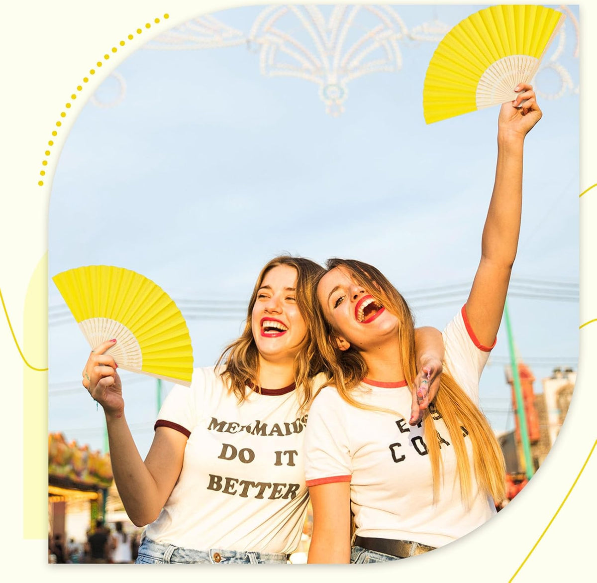 JOHOUSE 12 Pcs Paper Folding Hand Fans, 8.3 Inch Lemon Yellow Paper Fans Handheld Portable