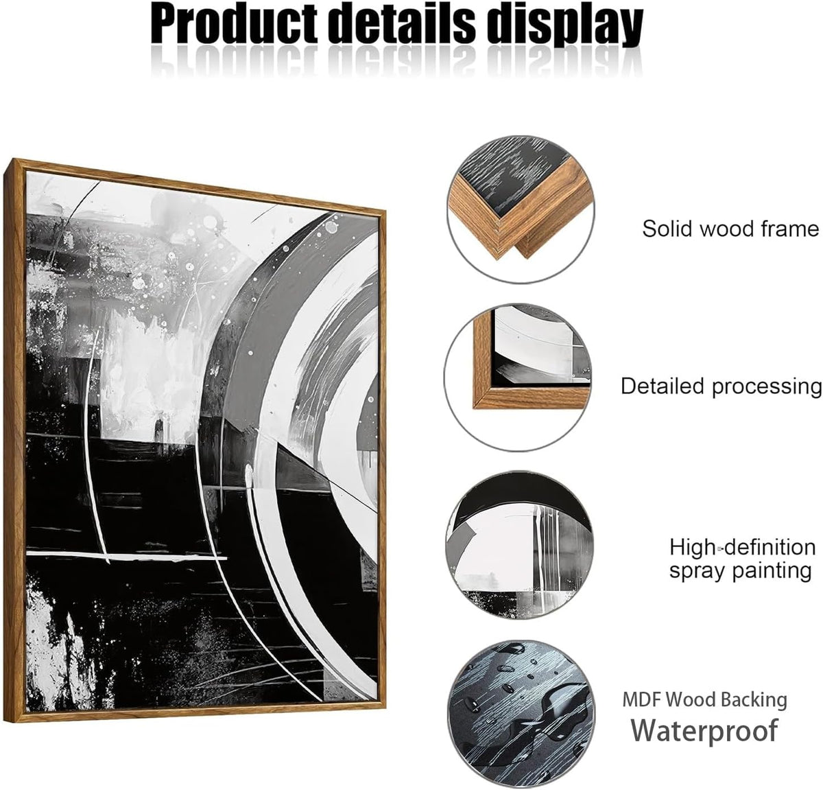 myusuar 3 Piece Large Modern Abstract Canvas Framed Wall Art For Living Room, Black And White Rings