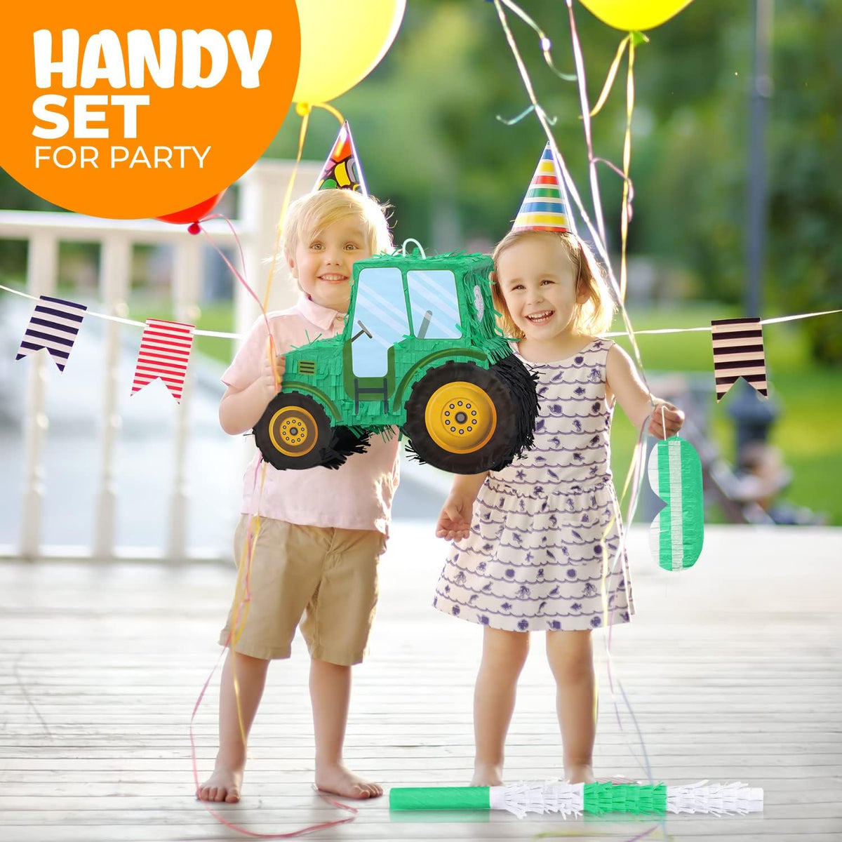 Tractor Pinata Bundle with a Blindfold and Bat(15.8 x 6.7 x 12 Inches), Kids Excavator Pinata for