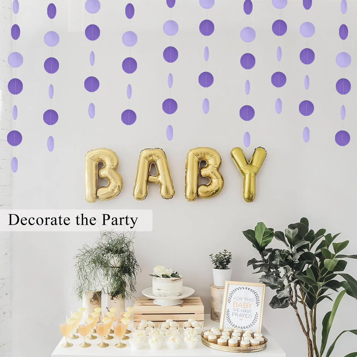 MerryNine Paper Garland 5 Pack, 50ft Glitter Paper Garland Circle Dots Hanging Decor, Banner for