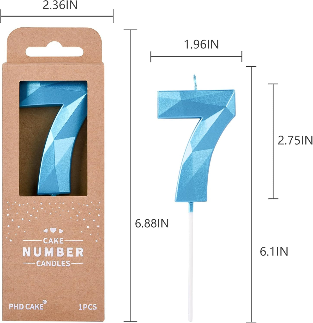 PHD CAKE 2.76 Inch Crystal Blue 7 Number Birthday Candles, Blue Number Candles, Cake Number