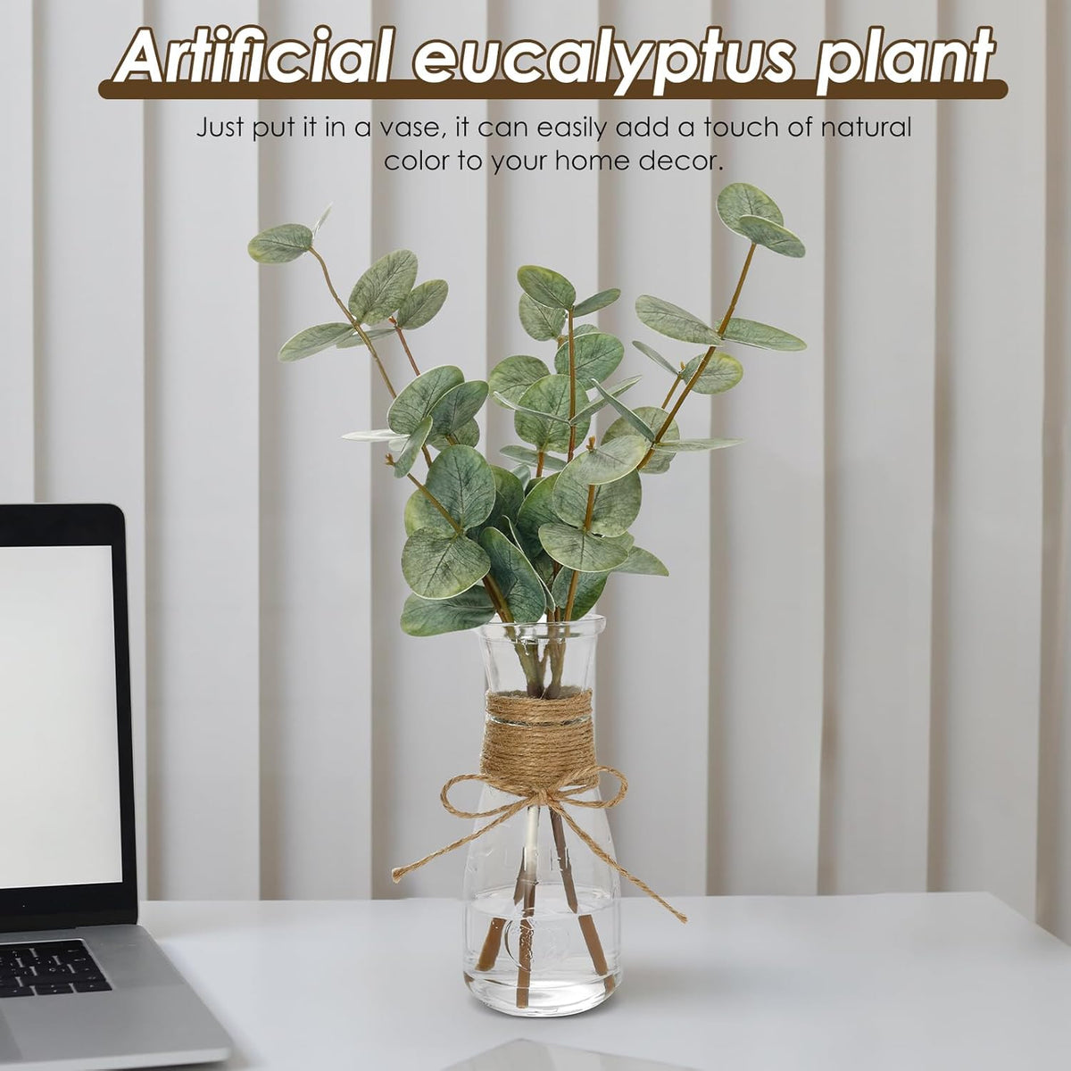 Artificial Eucalyptus Stems in Glass Vase Decorative Greenery Artificial Plant with Double Sided