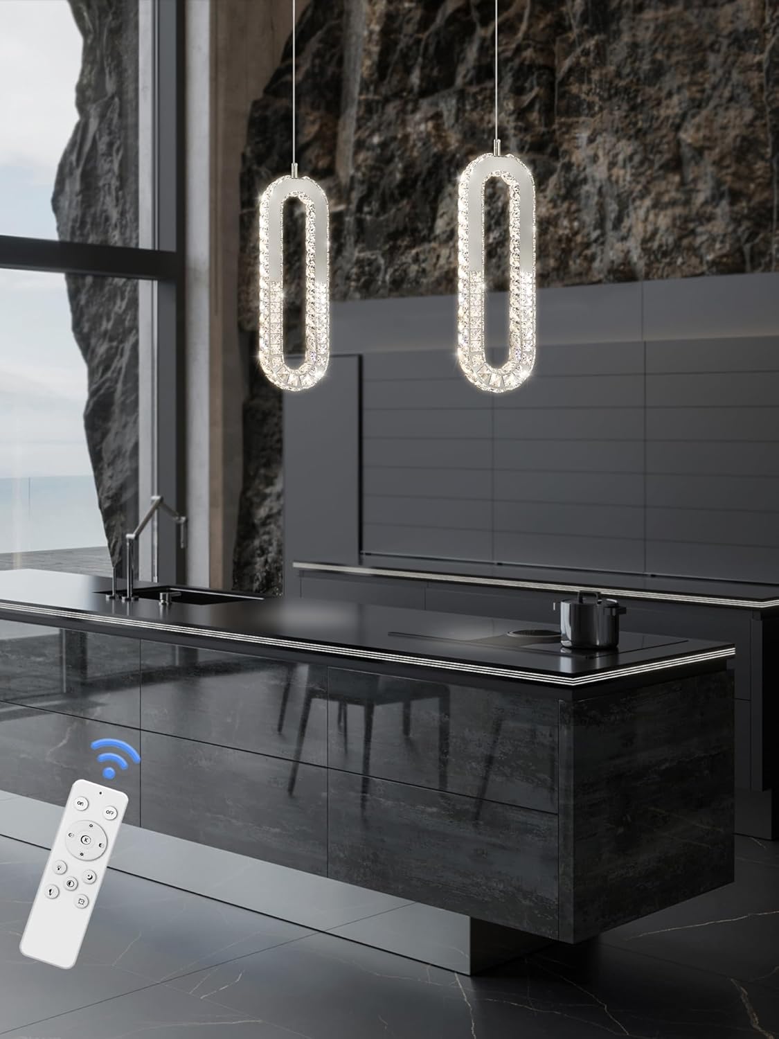 1-Ring Chandelier Silver Modern Pendant Lighting LED Dimmable Hanging Crystal Chandelier for