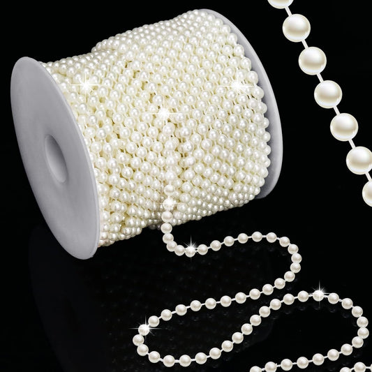 99 Feet 5mm Faux Pearl Strings Garland Artificial Pearl Beaded Trim Chain Strands for Crafting