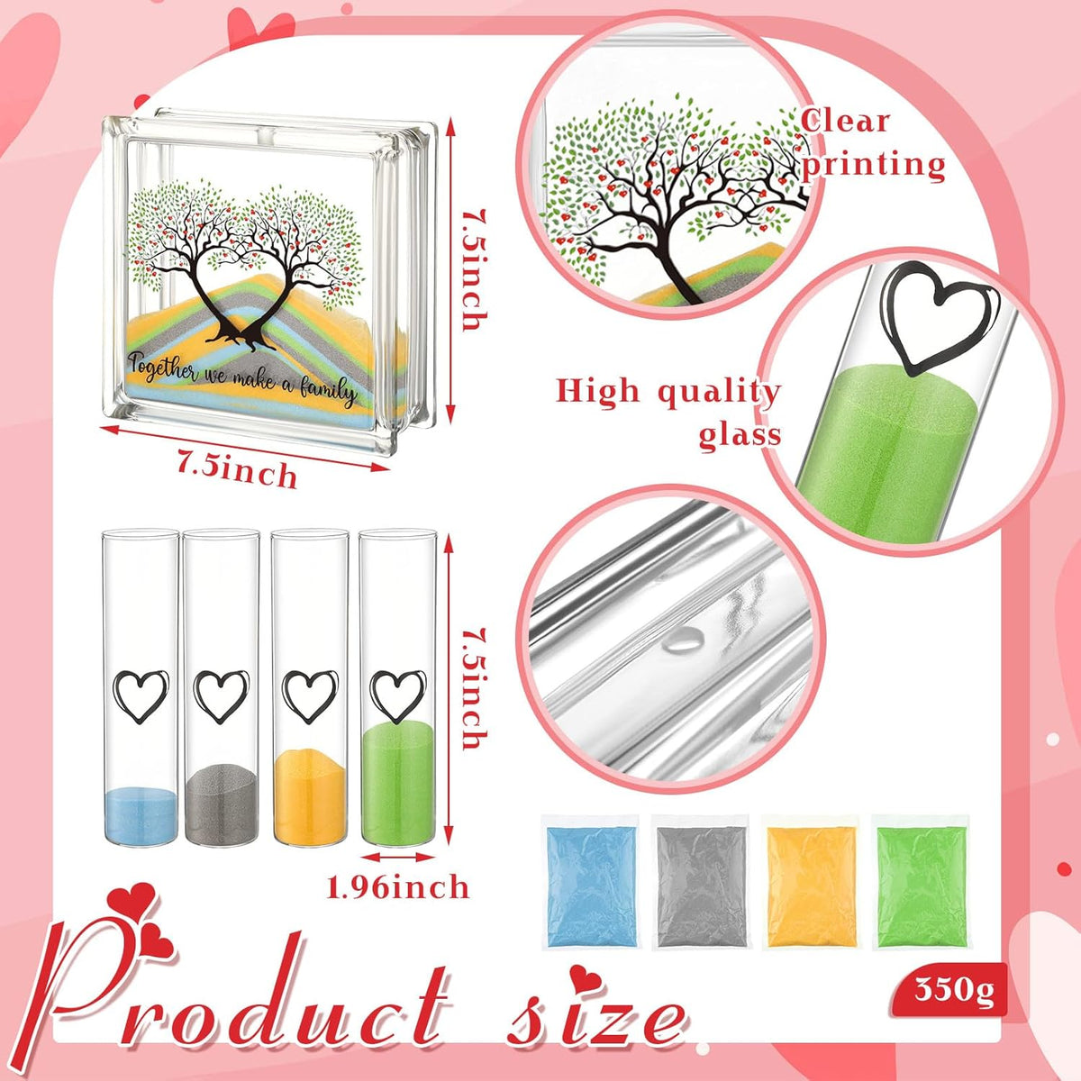 Wedding Unity Sand Set Include Vases Square Glass Jar Container 12 oz Sand for Blended Family
