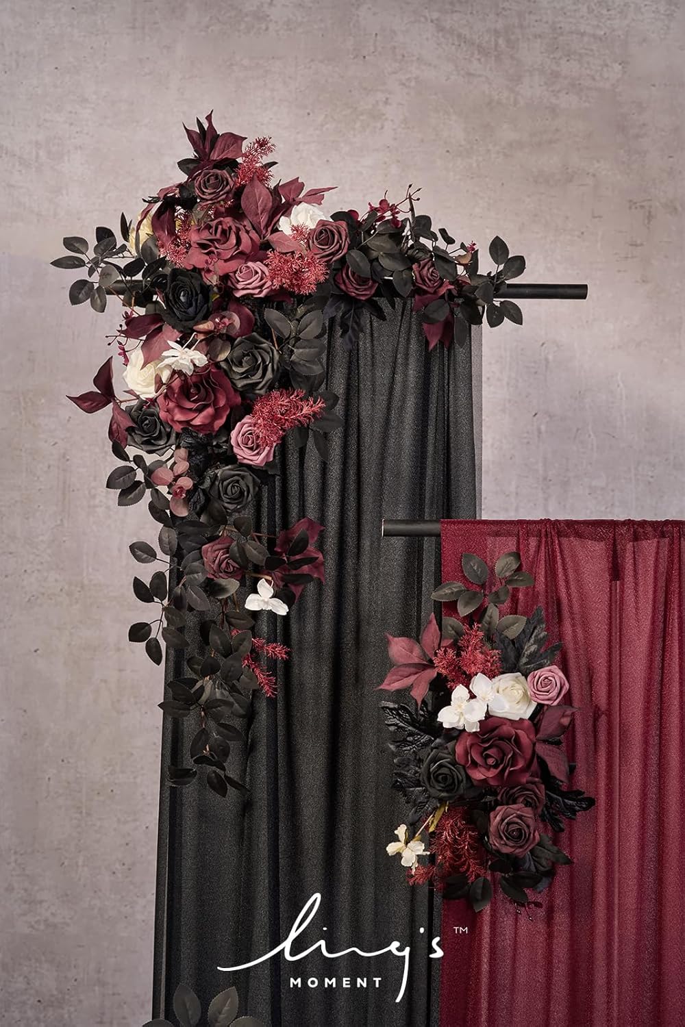 Ling's moment Black Red Artificial Wedding Arch Flowers Kit Pack of 4, 2pcs Hanging Flower