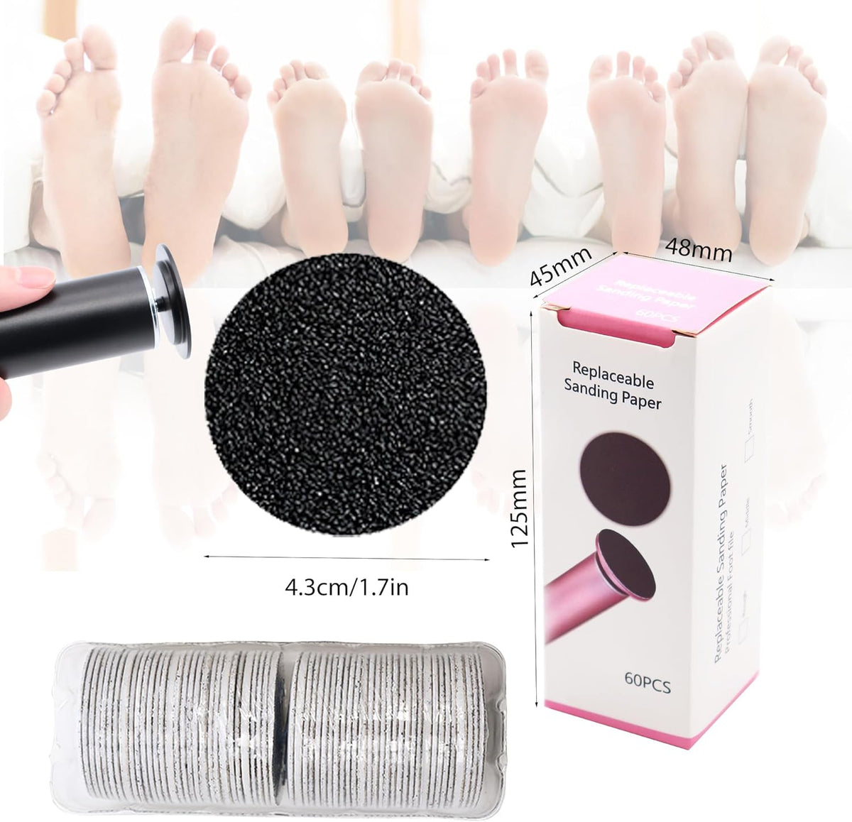 60 Pieces Replaceable Foot Sandpaper Discs for Electric Foot File Adjustable Speed Callus Remover