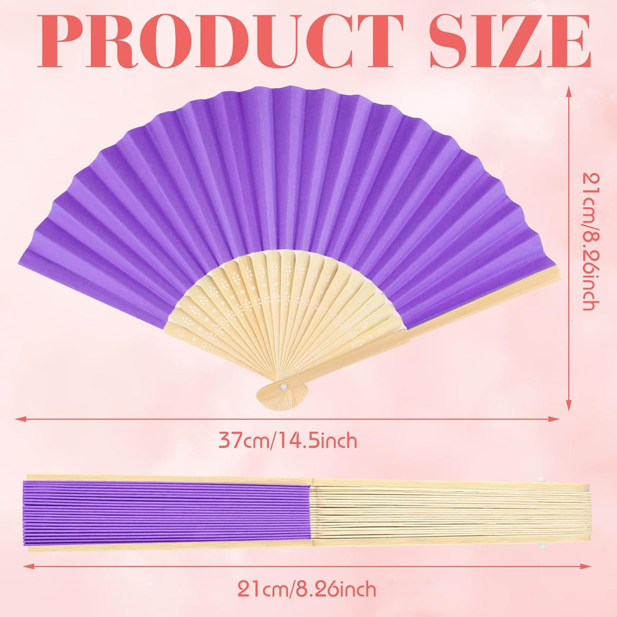 12 Pieces Purple Hand Held Bamboo Folding Fans Paper Fans Handheld for Women Foldable Girls Wedding