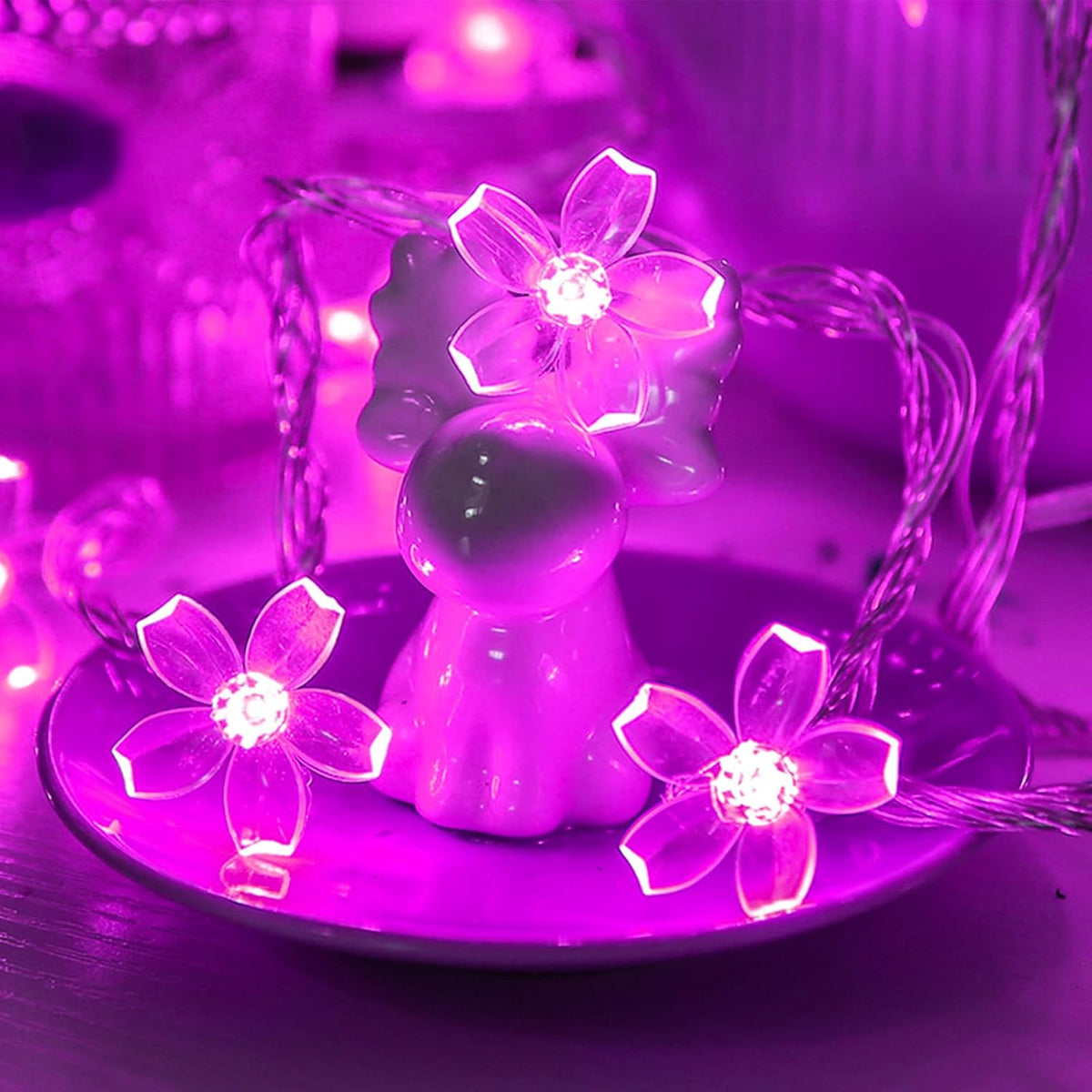 Fairy Flower String Lights Decor, USB & Battery Lighted Decorative Cute Cherry Blossom Indoor
