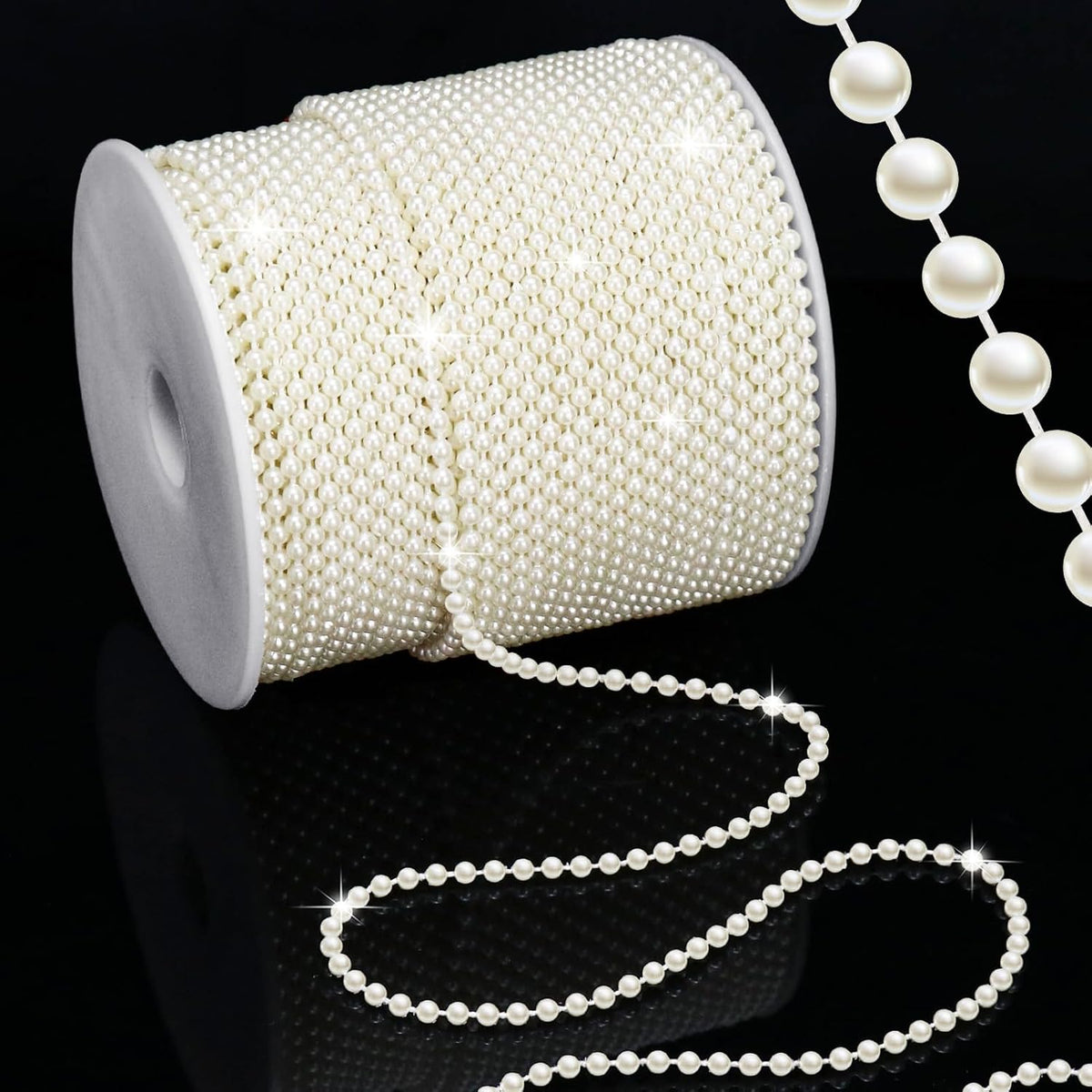 99 Feet 3mm Faux Ivory Pearl Strings Garland for Crafts, Artificial Small Pearl Beaded Trim Chain