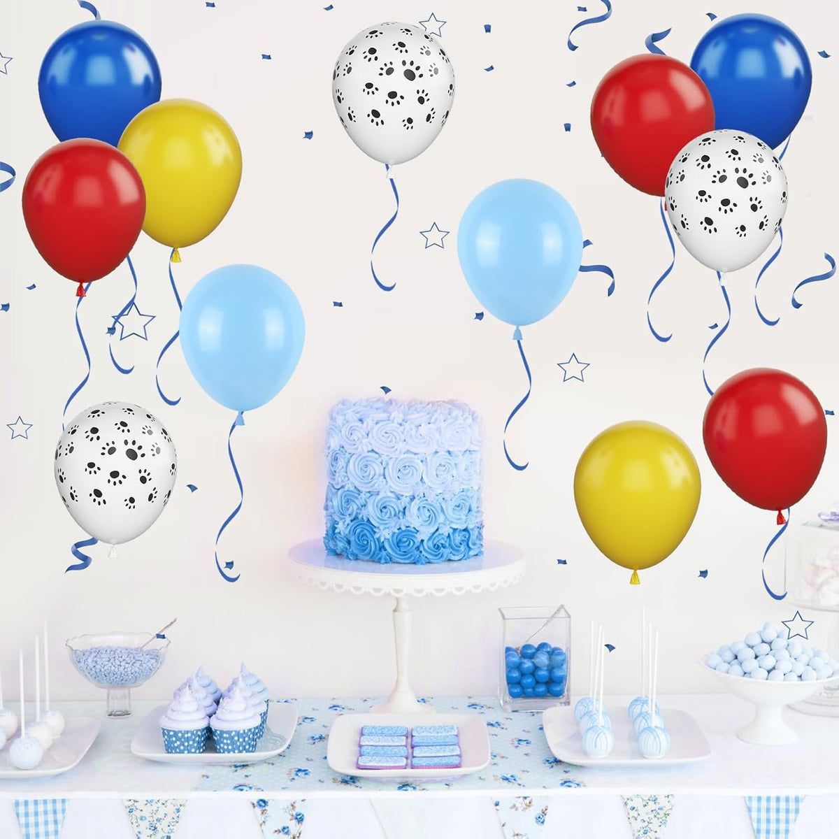 Dog Paw Balloons, 12 Inch Dog Paw Print Latex Balloons Red Yellow Blue Royal Blue Paw Balloon for