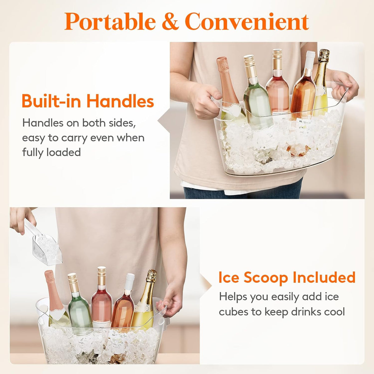 Lifewit Large 6.5L Ice Bucket for Parties 4 Pcs (in 1 Package), Portable Drink Bucket for Cocktail