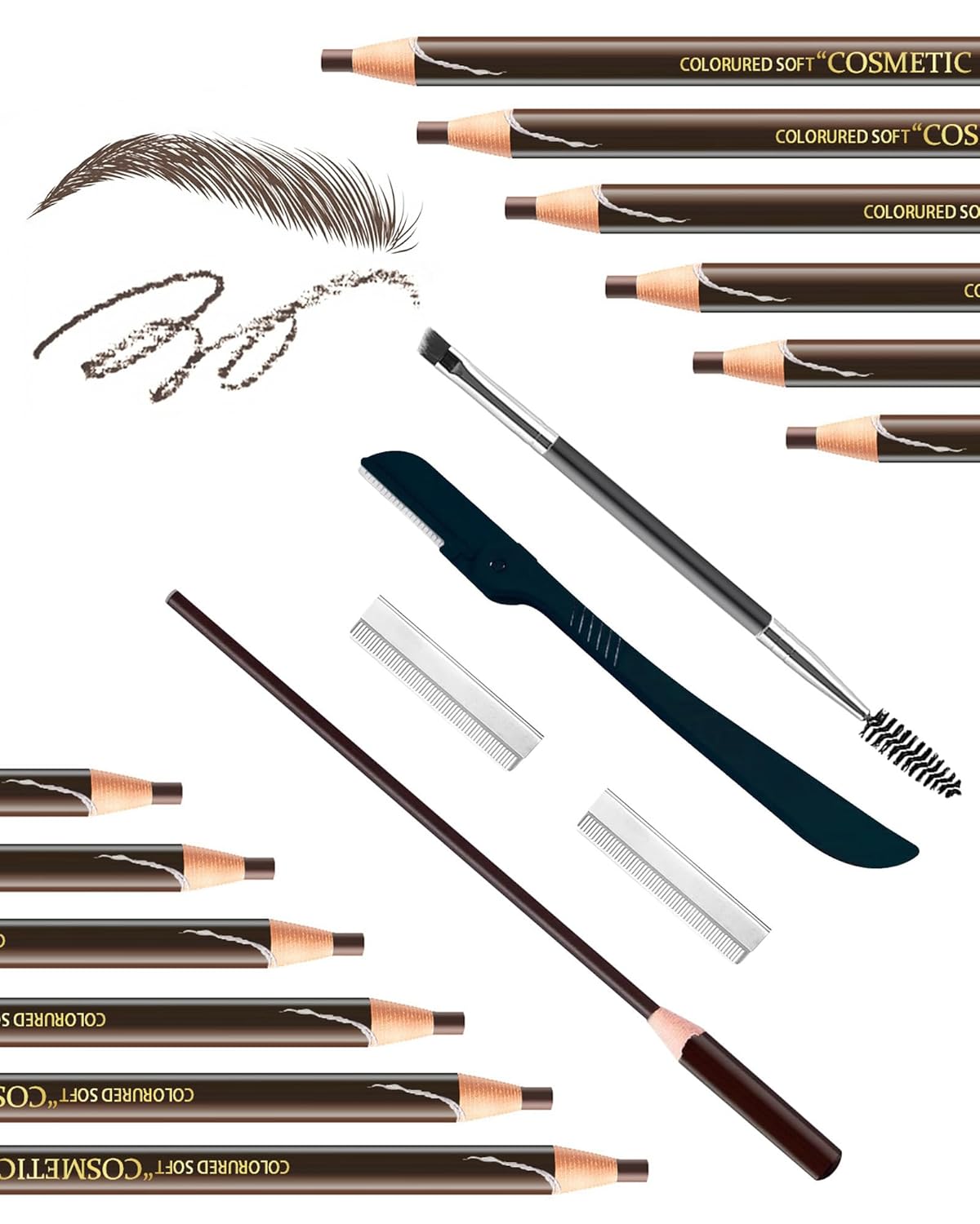 12 Piece Gray Brown Waterproof Eyebrow Pencils for Women w/Microblading Eyebrow Pencil & Brow