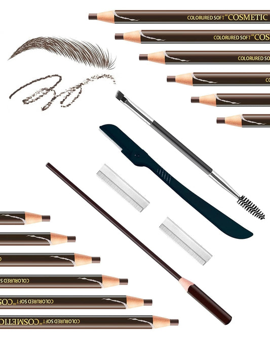 12 Piece Gray Brown Waterproof Eyebrow Pencils for Women w/Microblading Eyebrow Pencil & Brow