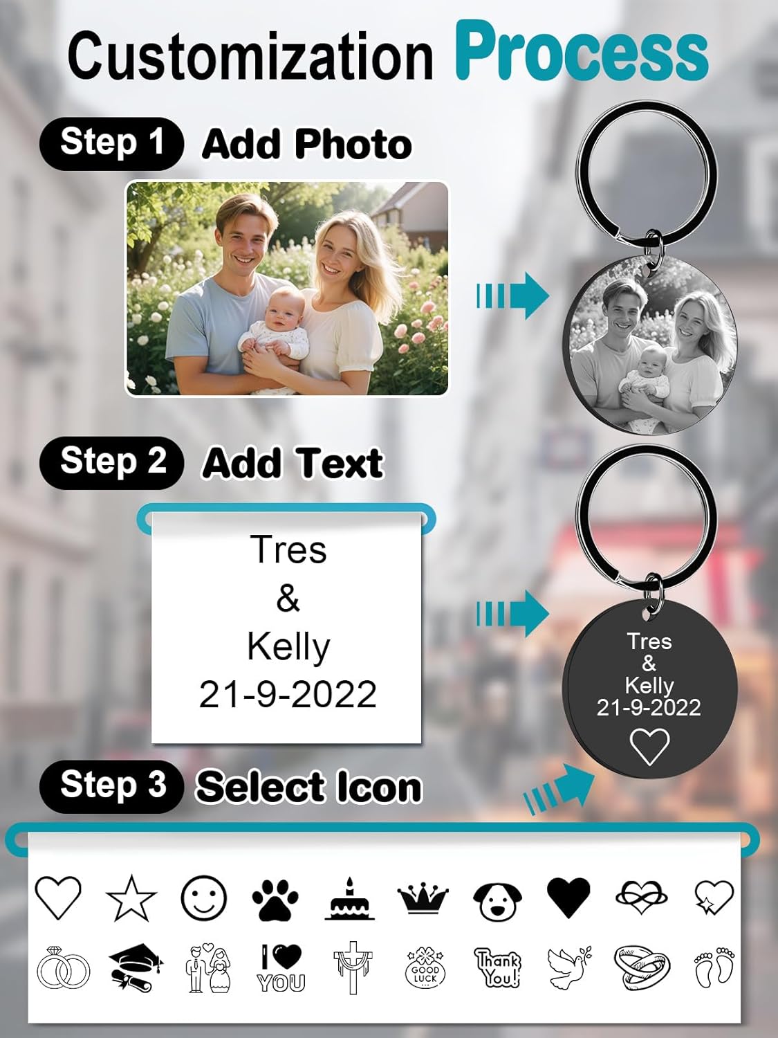 Custom Keychain with Picture - Personalized Photo LOGO Text Customized Key Chain for Boyfriend Dad