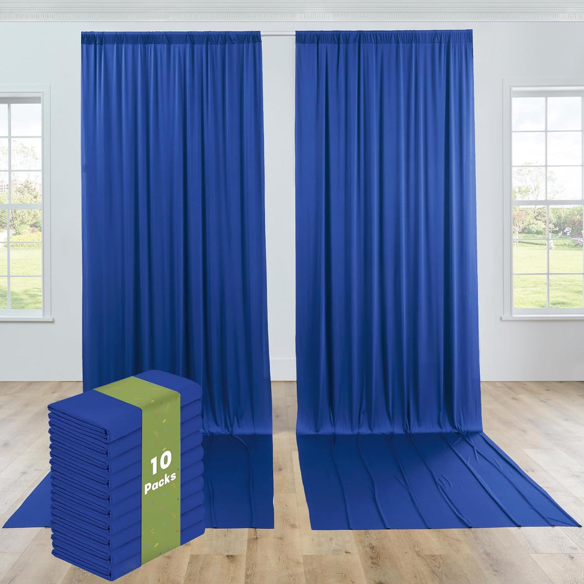PartyVillage 50ft×15ft Royal Blue Backdrop Curtain for Wedding Parties, 10 Panels Wrinkle Free 15