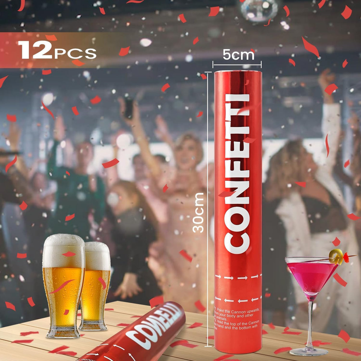 Confetti Cannon Red Biodegradable Confetti Poppers 12Pack Party Poppers Confetti Shooters Red