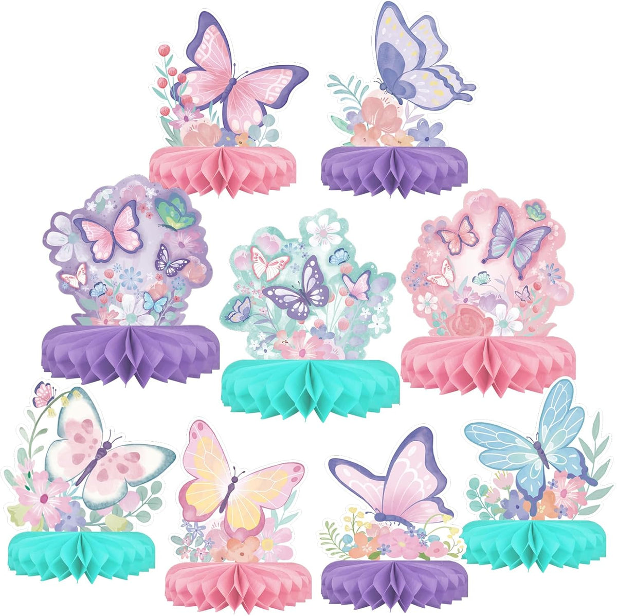 Butterfly Birthday Party Supplies Kit - Butterfly Themed Honeycomb Centerpiece ，Table Decorations