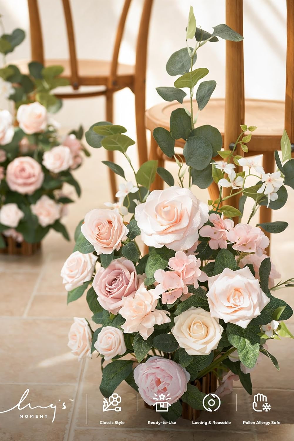 Ling's Moment 17.5" Tall Standing Artificial Flowers Arrangements 4 pcs Wedding Aisle Runner Chair