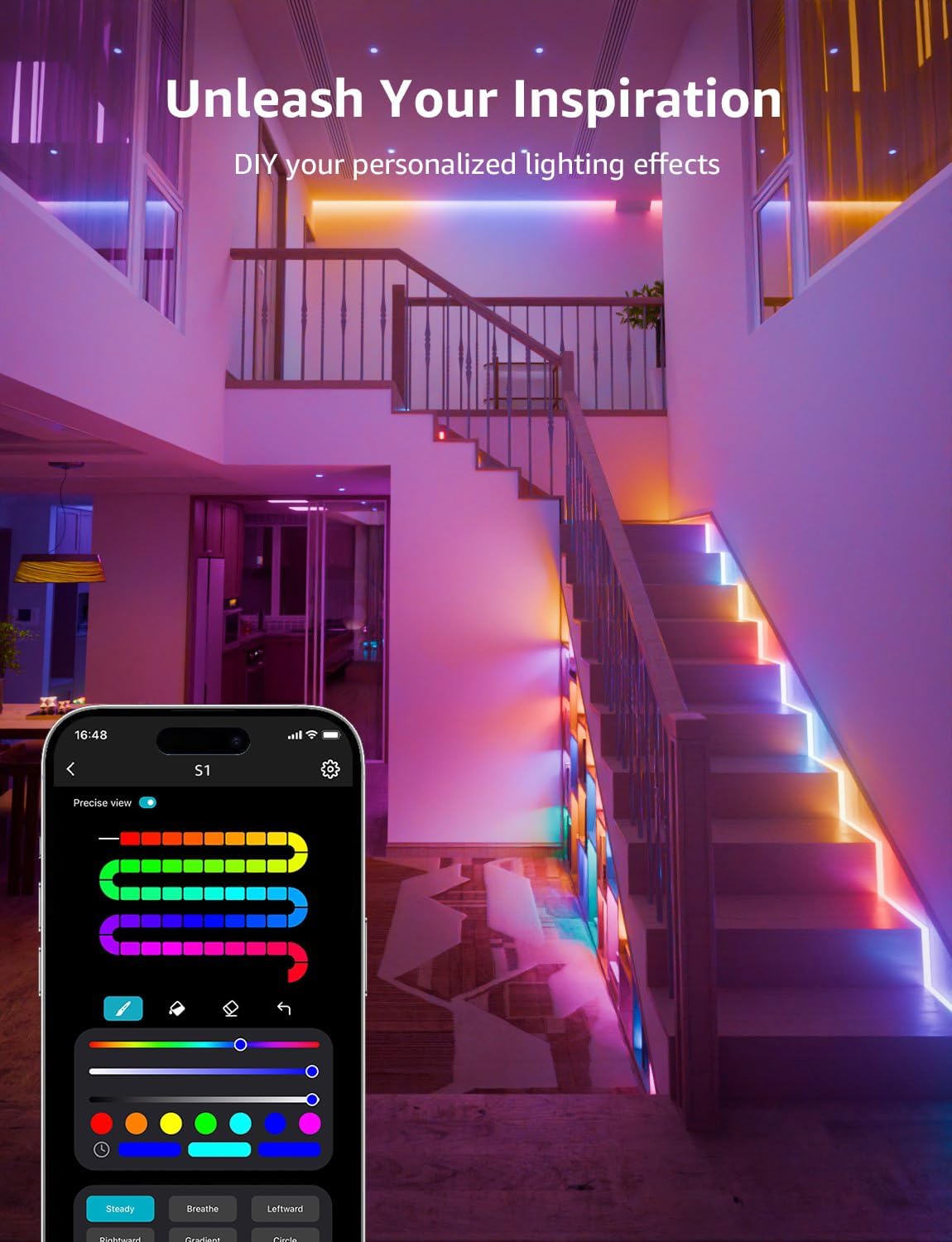 Lepro S1 AI LED Strip Lights for Bedroom - 65.6ft Smart RGB Light Strips with IC and Rainbow