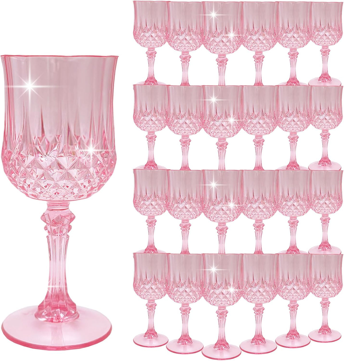 Plastic Wine Glasses，Plastic Goblets Vintage Style Cordial Drinking Glasses for Wedding Reception
