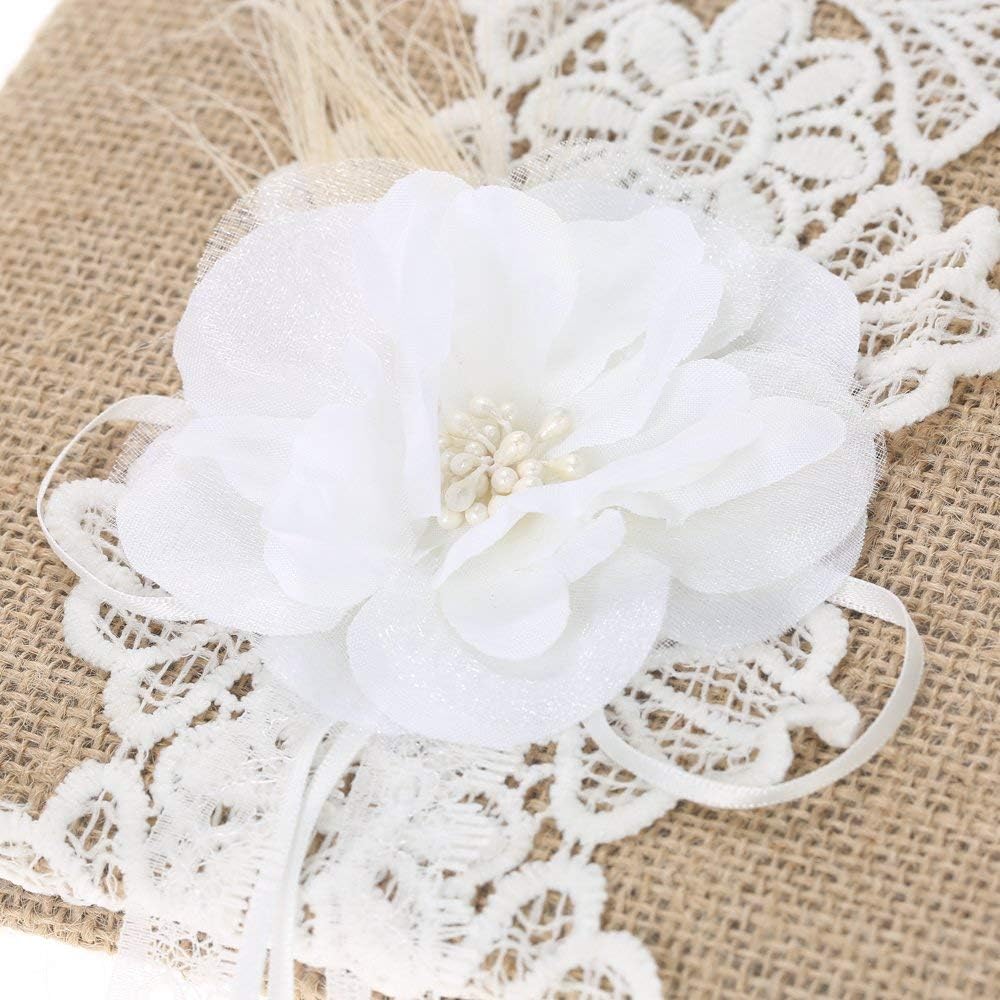 Fbest 4pcs/Set Vintage Rustic Burlap Wedding Supplies Flower Girl Basket + Ring Bearer Pillow +