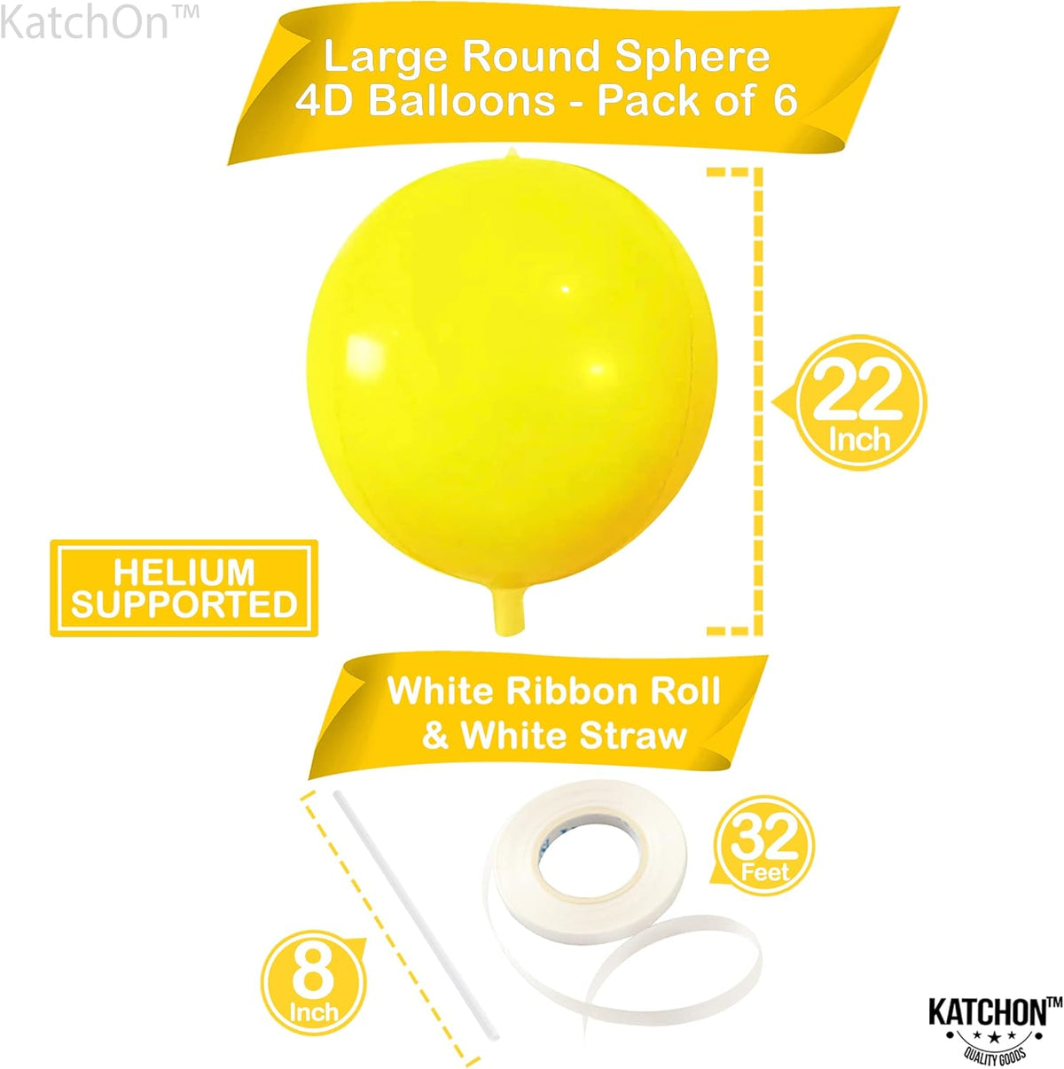 KatchOn Huge Mylar Balloons - 22 Inch, Pack of 6 | Large Yellow Foil Balloons for Sunflower