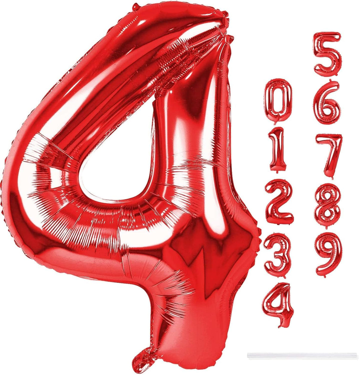 40 Inch Red Foil Balloon Number 4, Giant Self Inflating Number Balloons 0-9 for Men Women, Digital