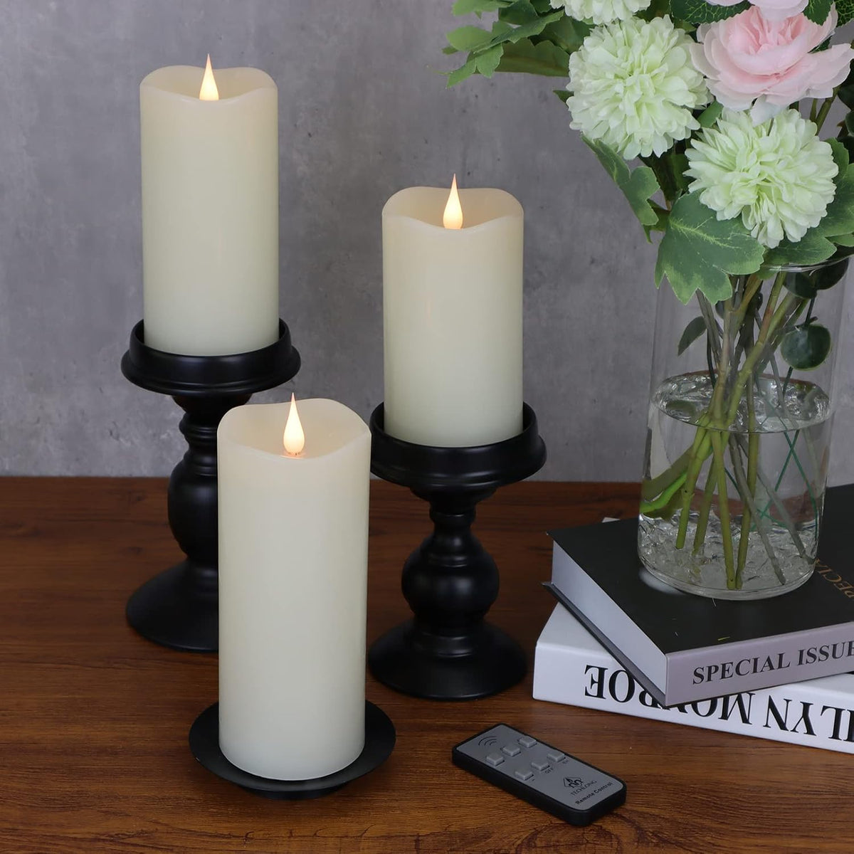 Flickering Flameless Candles with 3D Moving Flame Set of 3(H 5" 6" 7" x D 3"), Last 1000+ Hours
