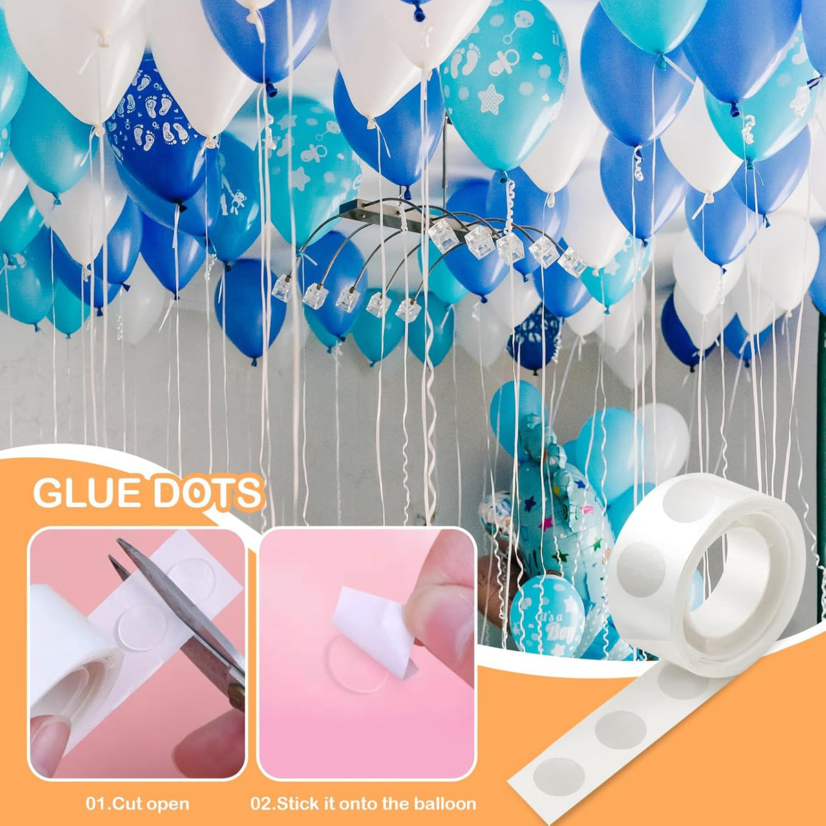 Balloon Arch Kit - 98.4ft DIY Balloon Garland Strip with 600Pcs Clear Glue Point Dots, Removable