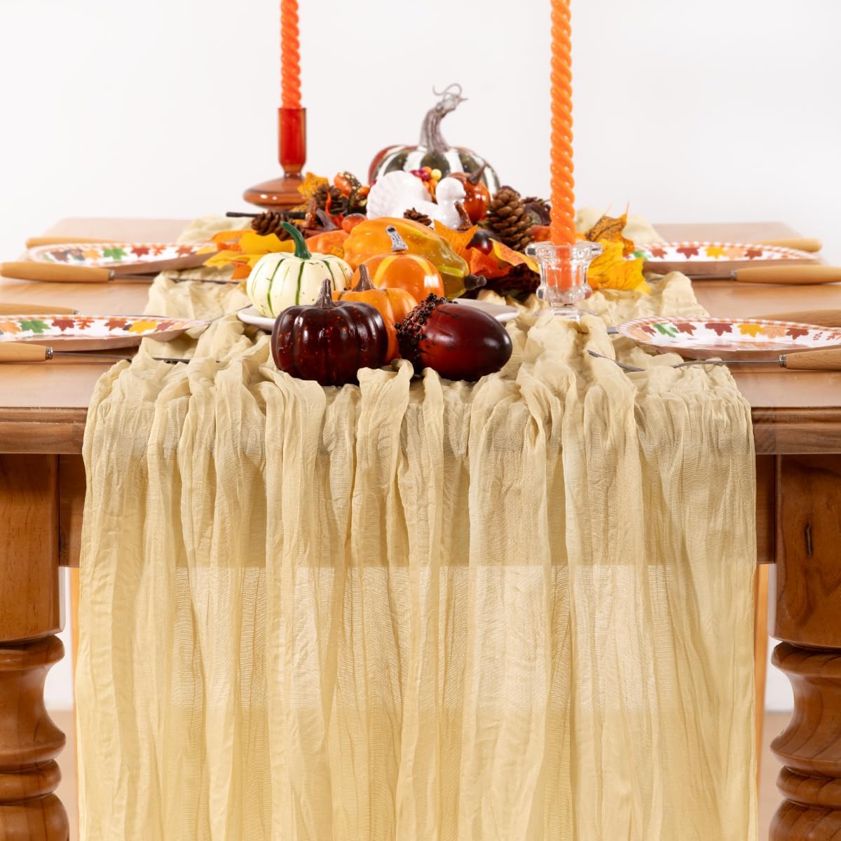 Champagne Gold Cheesecloth Table Runner 4 Pack Fall Table Runners Boho Gauze 120 Inches Champagne