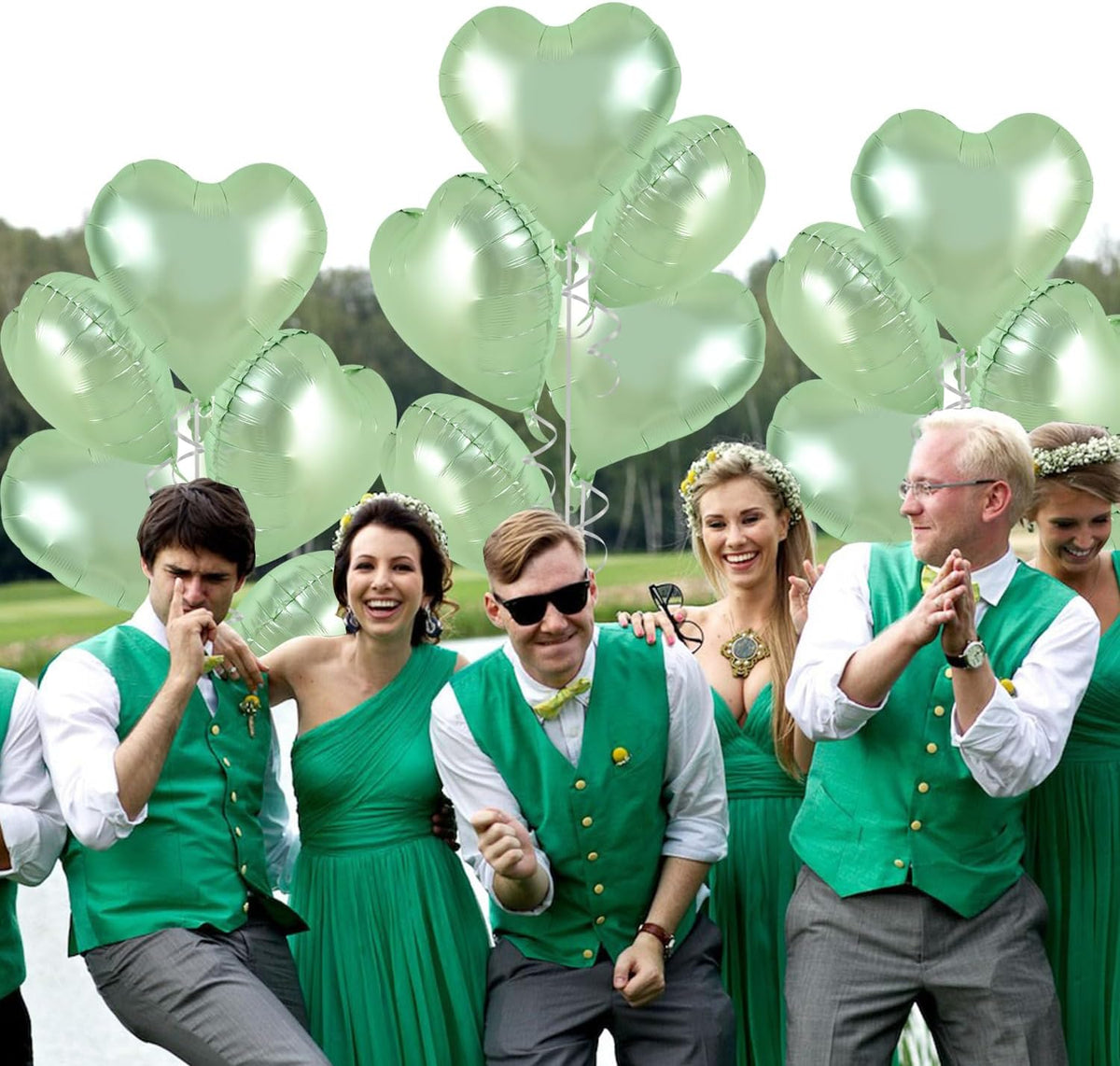 TONIFUL 30Pcs 18 Inch Olive Green Heart Balloons Sage Green Heart Shape Foil Mylar Balloons