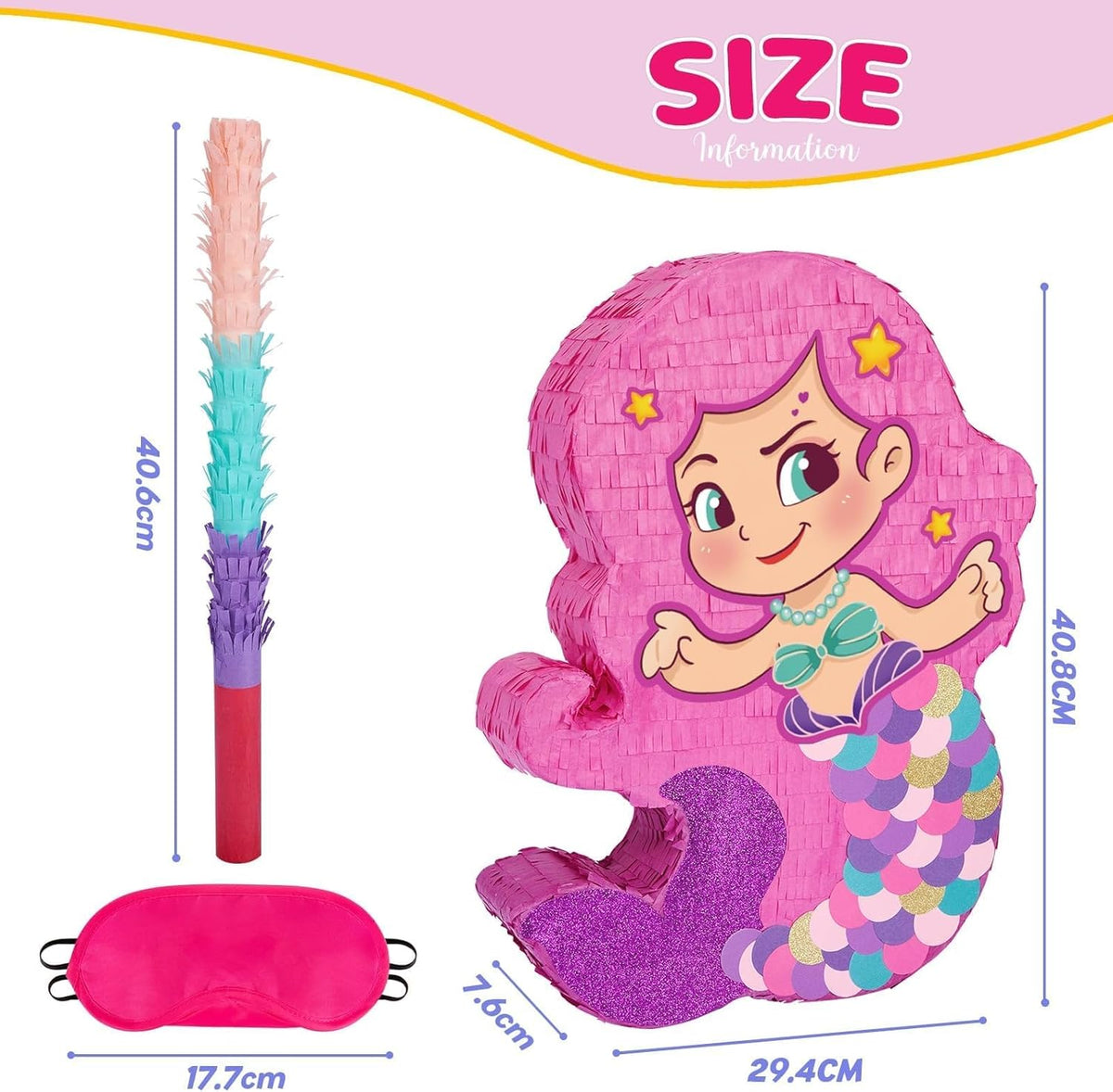 WERNNSAI Mermaid Piñata-Mermaid Party Piñata with Bat and Blindfold for Girls, Kids Birthday Party