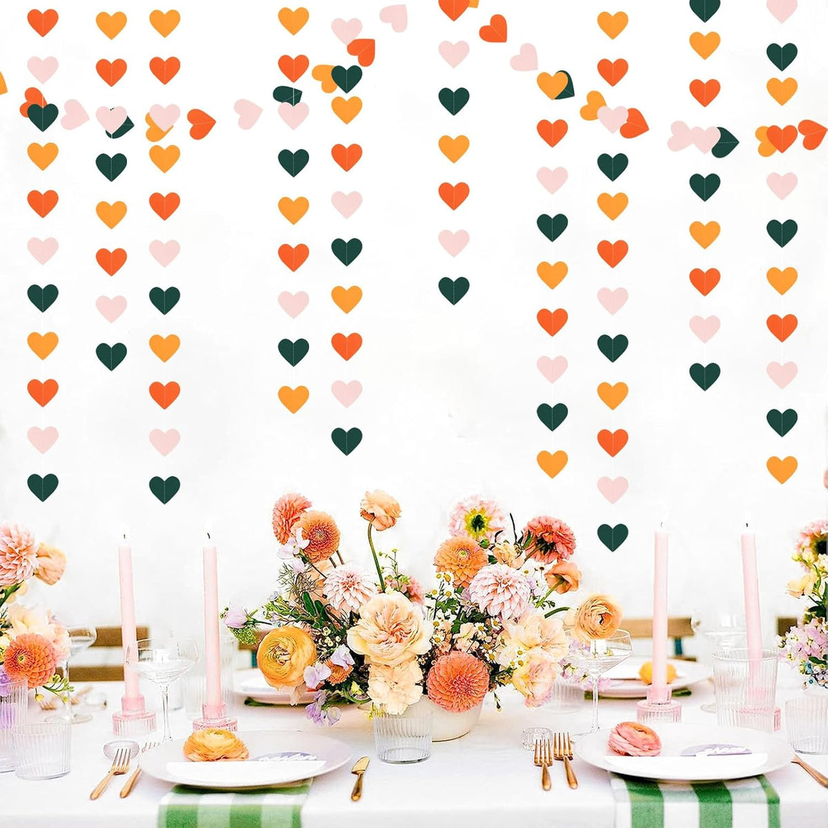 Pink Green Orange Party-Decorations Heart-Garland - 52ft Little Cutie Baby Shower Hanging
